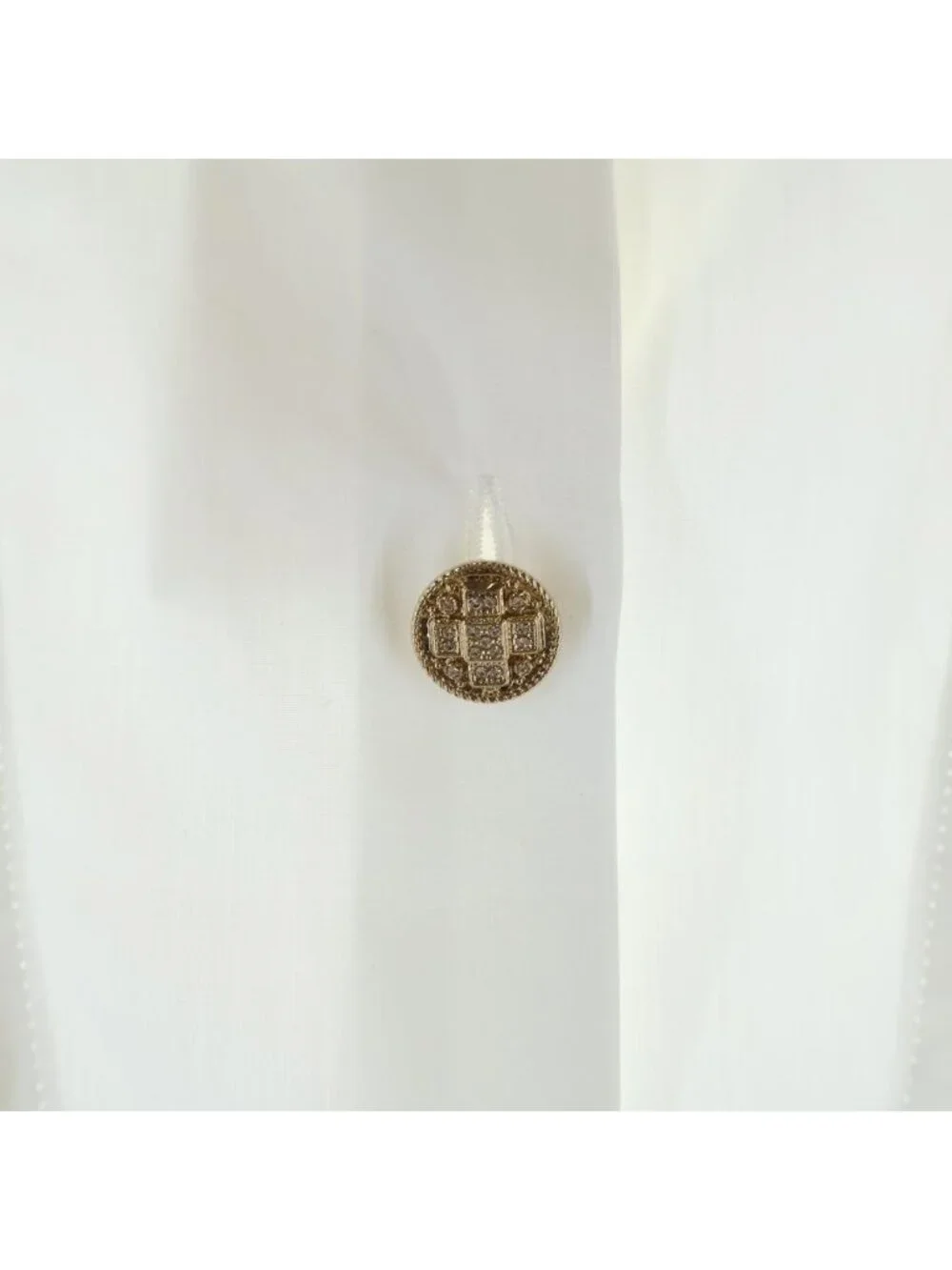 Chanel Rhinestone Gold Button Ruffle Long Sleeve Shirt Blouse Short Length